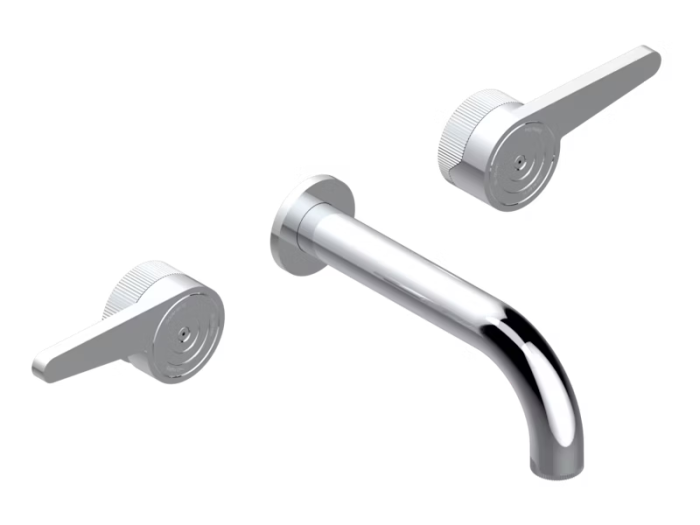 На фото Смеситель для раковины THG Zoom.12, на 3 отверстия, встраиваемый в стену с трубчатым изливом, внешняя часть, цвет Graphite PVD На изображении товар Смеситель для раковины THG Zoom.12, на 3 отверстия, встраиваемый в стену с трубчатым изливом, внешняя часть, цвет Graphite PVD от официального представителя в Москве