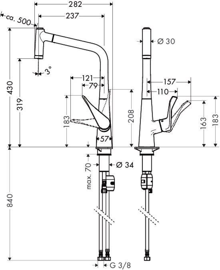 Смеситель для кухни Hansgrohe Metris 2jet, с выдвижным душем, цвет хром - изображение 5