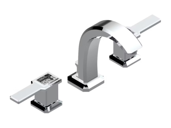 На изображении товар Смеситель для раковины THG Metropolis cristal clair a manettes, на 3 отверстия, для мраморной столешницы, донный клапан, цвет никель от официального представителя в Москве