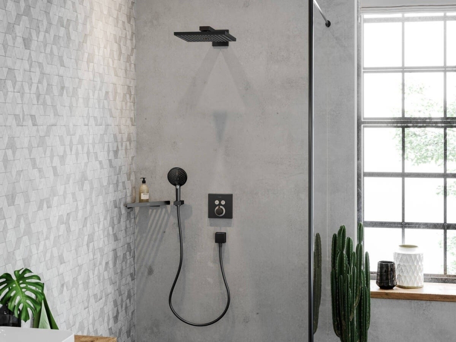 Верхний душ Hansgrohe Raindance E300 Air 1jet, с настенным держателем, цвет черный хром шлифованный - изображение 1