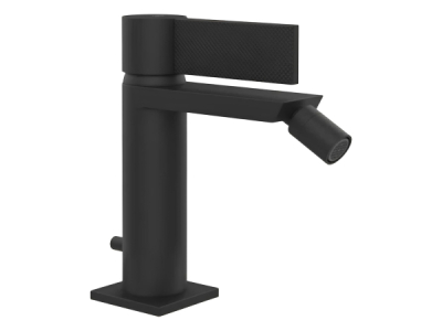 На изображении товар Смеситель для биде Gessi Inverso, однорычажный, с донным клапаном и соединительными шлангами, Н-156 мм, цвет Matte Black от официального представителя в Москве