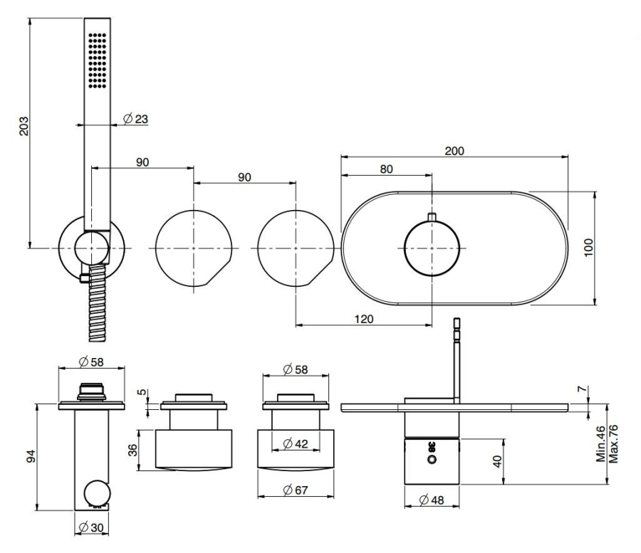Термостат для ванны/душа Carlo Frattini SO, без ручек, на 2 потребителя, с гибким шлангом хромалюкс 1500 мм, внешняя часть, цвет никель брашированный - изображение 1