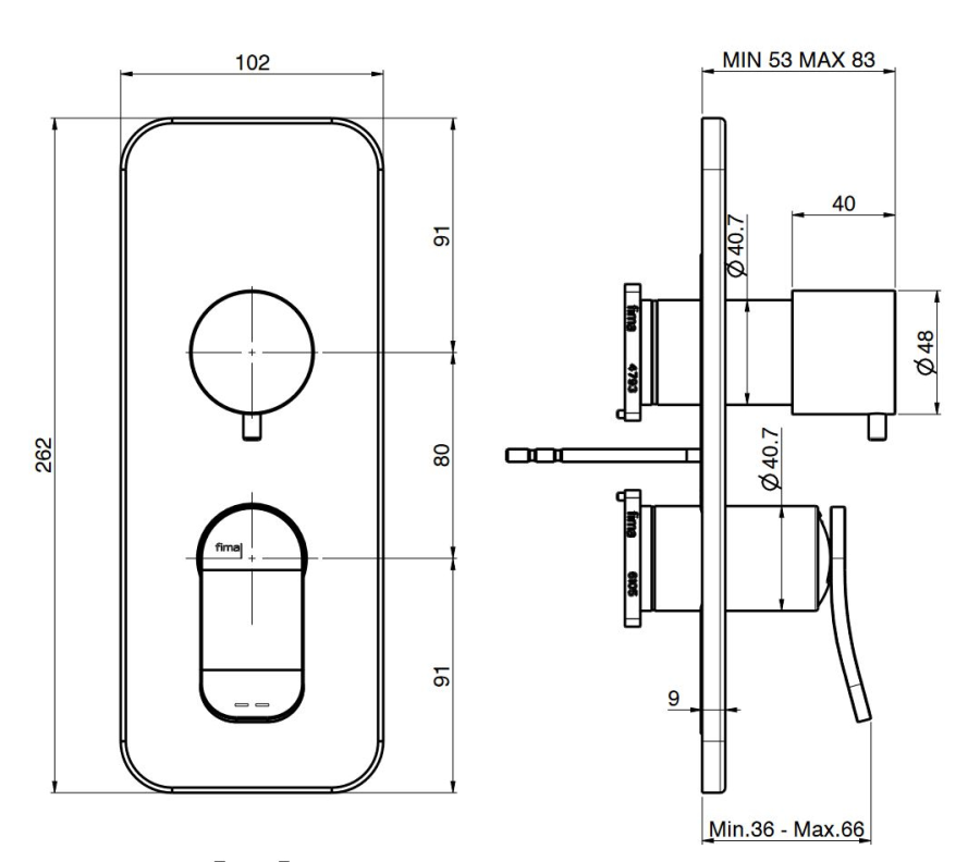 Смеситель для душа Carlo Frattini Flo, настенный, с переключателем на 2-3 потребителя, Н-262 мм, внешняя часть, цвет чёрный хром брашированный - изображение 3