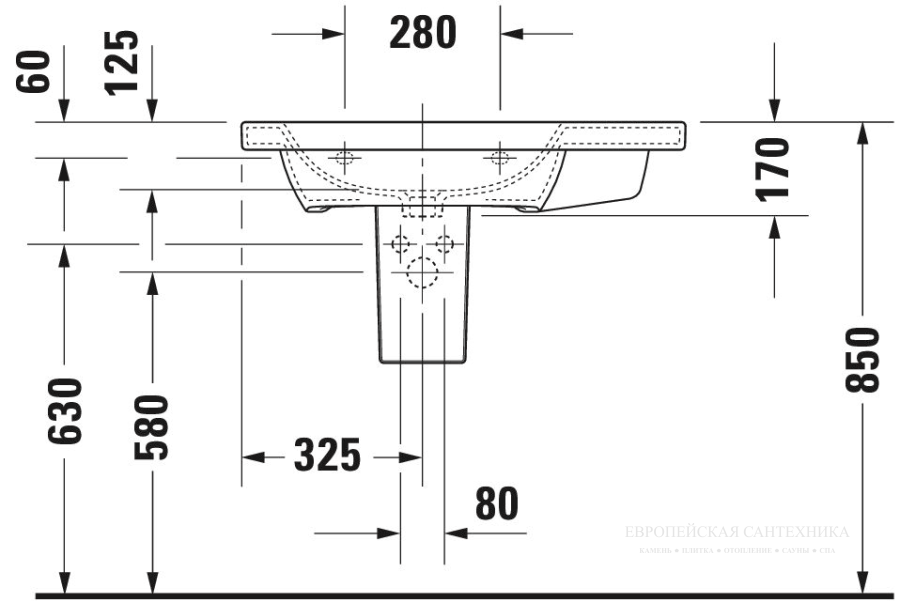 Раковина Duravit DuraStyle для мебели, 800х480 мм, чаша слева, с переливом, 1 отверстие под смеситель, цвет белый с покрытием WonderGliss - изображение 7