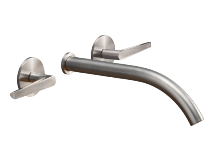 На изображении товар Смеситель для раковины CeaDesign Flag, настенный, на 3 отверстия, излив L. 220 мм, внешняя часть, сталь, цвет Black Diamond сатинированный от официального представителя в Москве