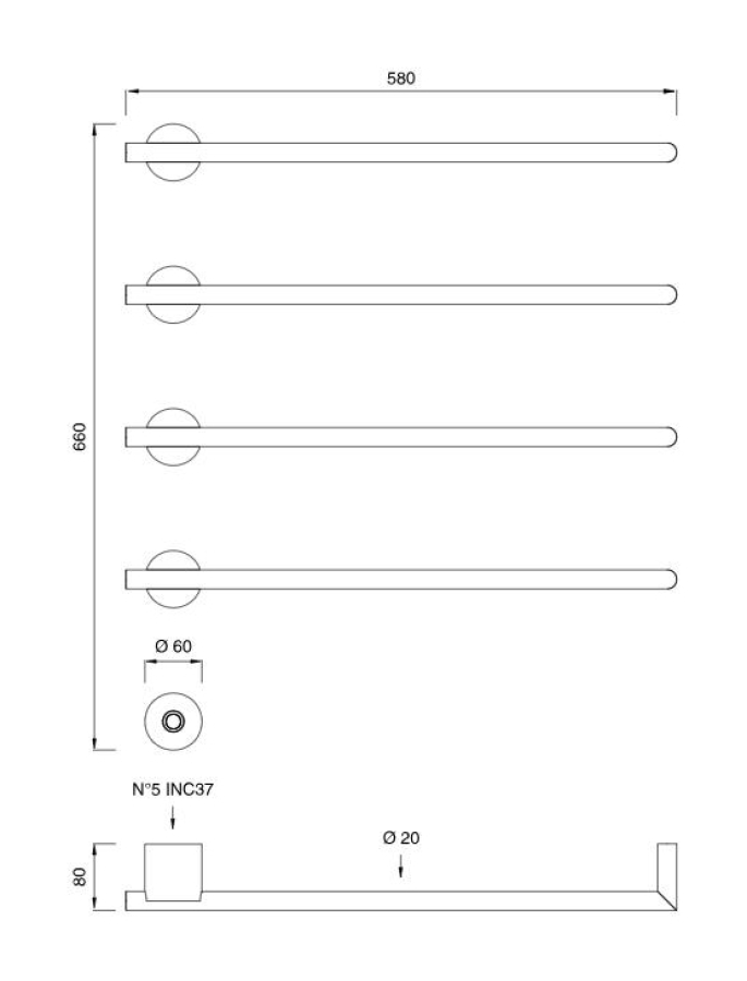 Полотенцесушитель CEA Design Equilibrio, электрический, 4хL.580 мм, кнопка вкл., цвет полированная нержавеющая сталь - изображение 4