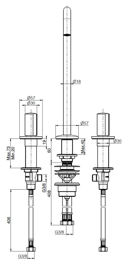 Смеситель для раковины Carlo Frattini SO, без ручек, с вращающимся изливом Ø18 мм, донным клапаном Click-Clack, 2 гибкими шлангами, Н-329 мм, цвет никель брашированный - изображение 3