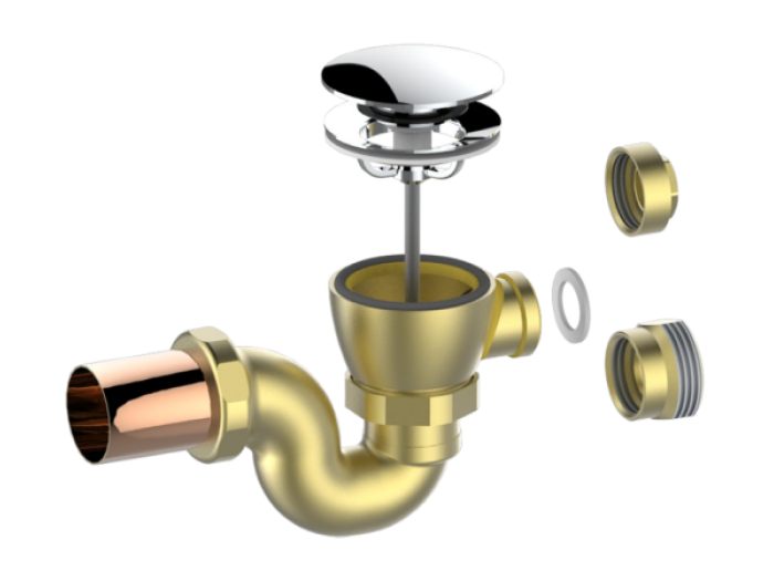 На изображении товар Донный клапан THG Tous Styles, ручной, для ванны, типа «клик-клак», с сифоном и пробкой, цвет хром от официального представителя в Москве