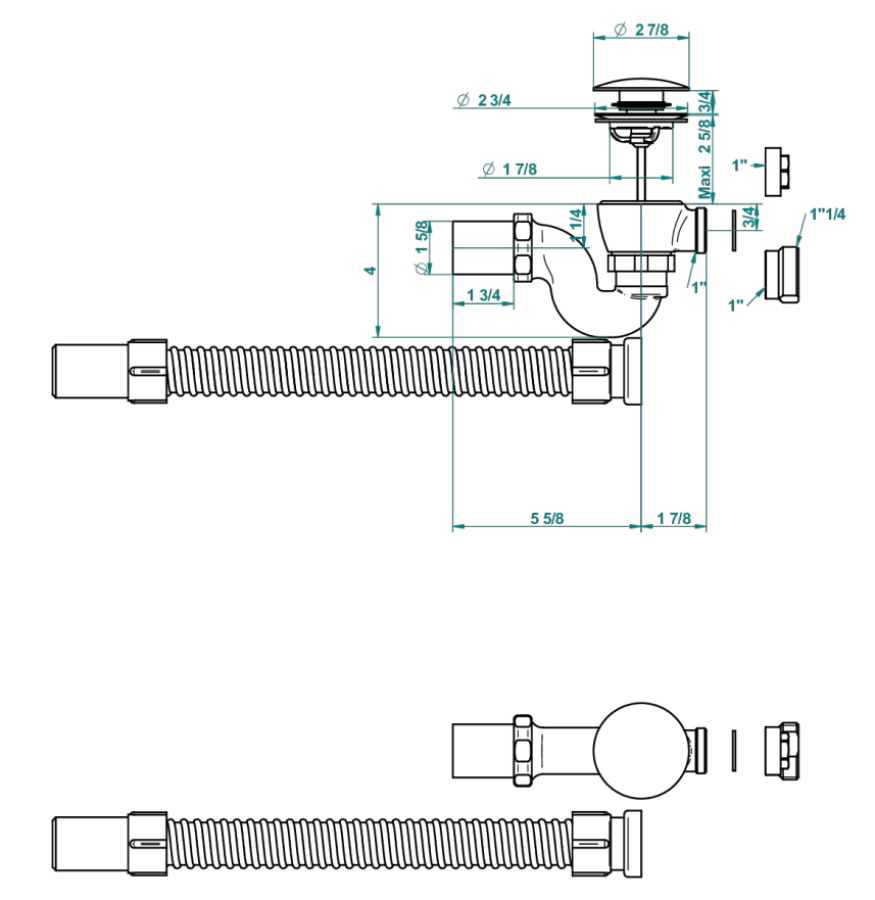 Донный клапан THG Tous Styles, ручной, для ванны, типа «клик-клак», с сифоном и пробкой, цвет хром - изображение 1