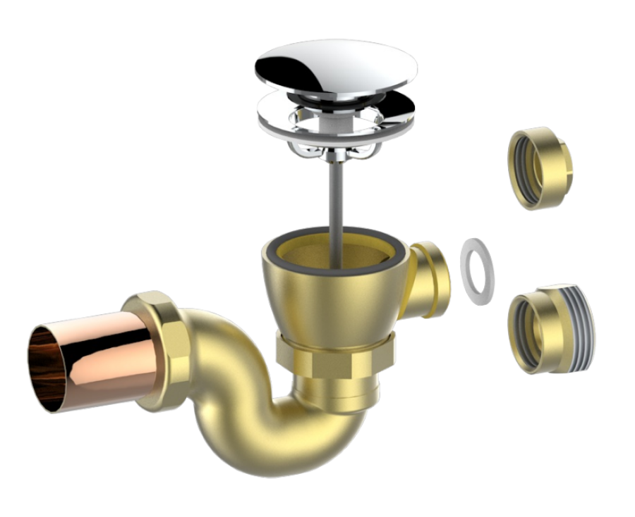 Донный клапан THG Tous Styles, ручной, для ванны, типа «клик-клак», с сифоном и пробкой, цвет хром