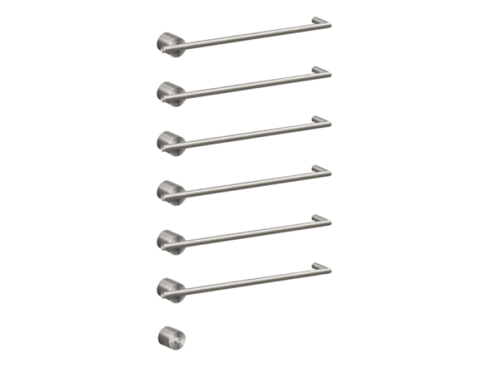 На изображении товар Полотенцесушитель CEA Design Equilibrio, электрический, 6хL-580 мм, кнопка вкл., цвет полированная нержавеющая сталь от официального представителя в Москве