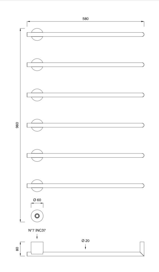 Полотенцесушитель CEA Design Equilibrio, электрический, 6хL-580 мм, кнопка вкл., цвет полированная нержавеющая сталь - изображение 3