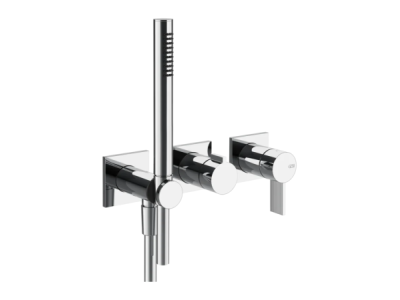 На изображении товар Cмеситель для душа Gessi Inverso, встраиваемый, настенный, на 2 выхода, с переключателем и ручным душем, внешняя часть, цвет Chrome от официального представителя в Москве