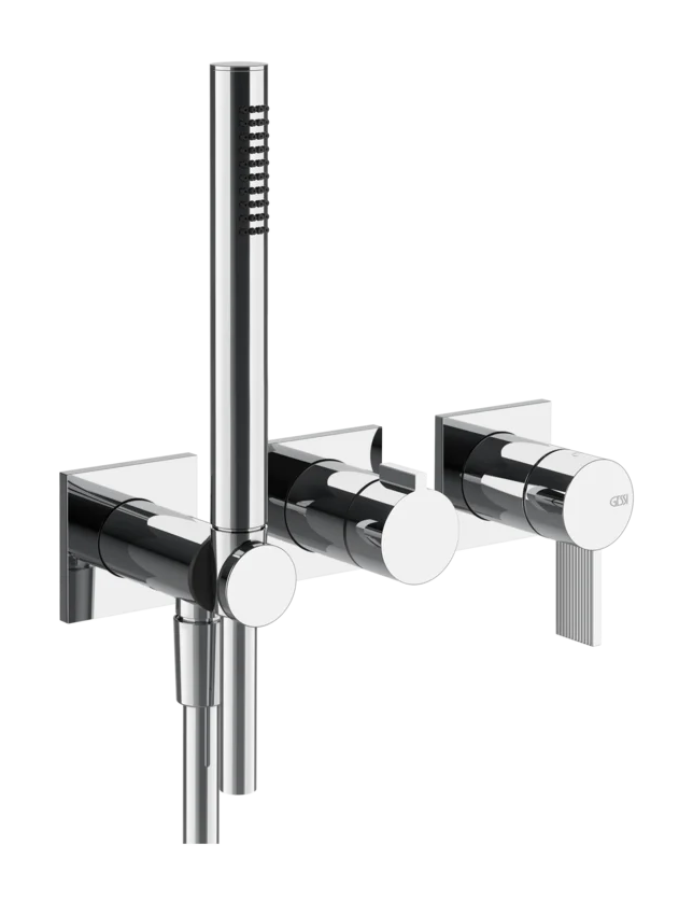 Cмеситель для душа Gessi Inverso, встраиваемый, настенный, на 2 выхода, с переключателем и ручным душем, внешняя часть, цвет Chrome