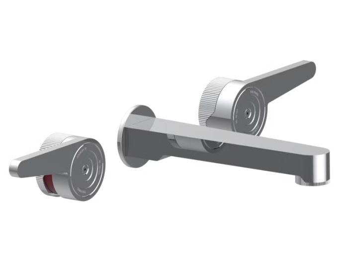 На изображении товар Смеситель для раковины THG Zoom.12, на 3 отверстия, встраиваемый в стену, с изливом голиаф, внешняя часть, цвет Polished chrome от официального представителя в Москве