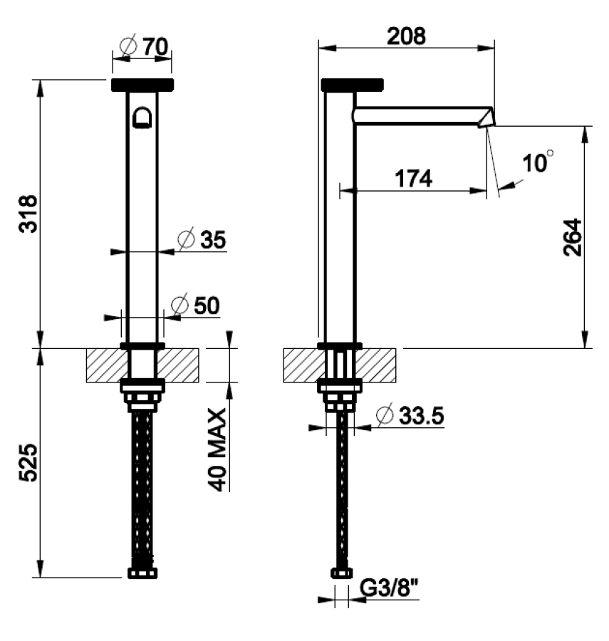 Смеситель для раковины Gessi Anello, 70x208 мм, высокий, без донного клапана, цвет Brass PVD - изображение 1