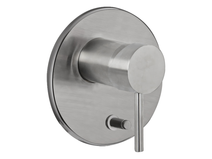 На изображении товар Cмеситель встраиваемый Carlo Frattini Spillo Steel с переключателем на 2 источника, внешняя часть, цвет сталь нержавеющая от официального представителя в Москве