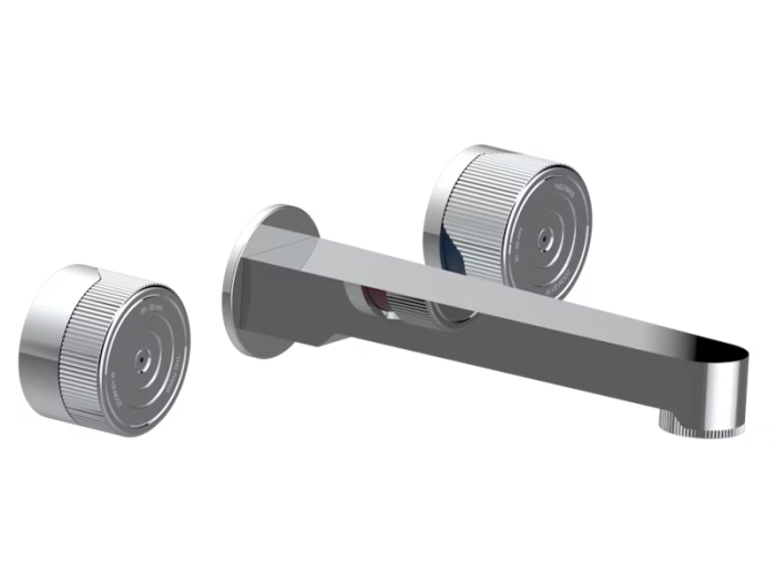 На фото Смеситель для раковины THG Zoom.5, на 3 отверстия, встраиваемый в стену с изливом голиаф, внешняя часть, цвет Graphite PVD На изображении товар Смеситель для раковины THG Zoom.5, на 3 отверстия, встраиваемый в стену с изливом голиаф, внешняя часть, цвет Graphite PVD от официального представителя в Москве