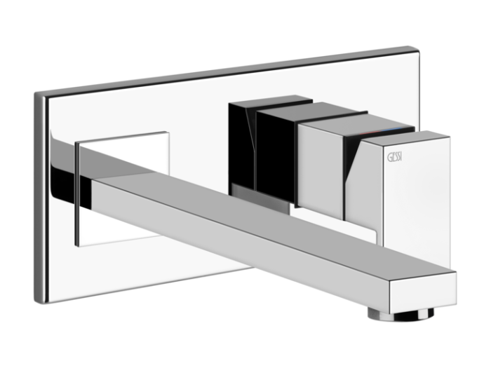На изображении товар Смеситель Gessi Rettangolo, настенный, с длинным изливом, без донного клапана, внешняя часть, цвет Chrome от официального представителя в Москве
