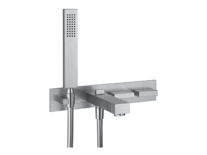 На изображении товар Смеситель для ванны Gessi Rettangolo T встраиваемый, с ручным душем, внешняя + скрытая части, цвет Black XL от официального представителя в Москве