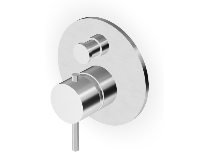 На изображении товар Смеситель Zucchetti Helm, для ванны/душа, однорычажный, встраиваемый, с переключателем, внешняя часть, цвет сталь матовая нержавеющая от официального представителя в Москве