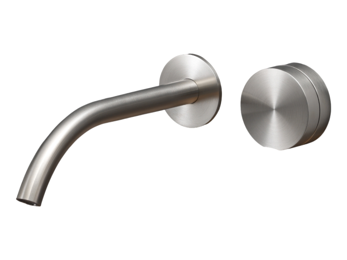 На изображении товар Смеситель для раковины CeaDesign Giotto Plus, настенный, на 2 отверстия, излив L. 220 мм, внешняя часть, сталь, цвет Black Diamond сатинированный от официального представителя в Москве