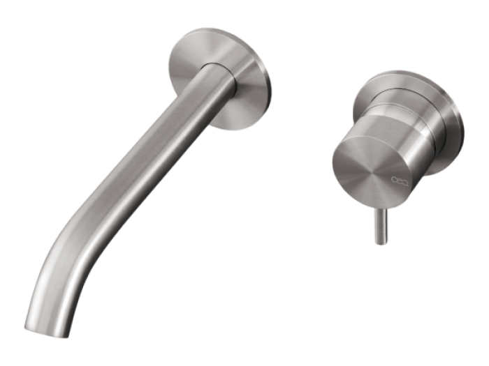 На изображении товар Смеситель для раковины CeaDesign Milo360, настенный, на 2 отверстия, излив L. 185 мм, внешняя часть, сталь, цвет Black Diamond сатинированный от официального представителя в Москве