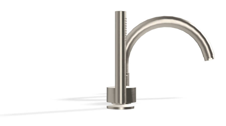 Смеситель для ванны Carlo Frattini SO, на борт, с изливом, вытяжным ручным душем, без ручек, цвет никель брашированный - изображение 2