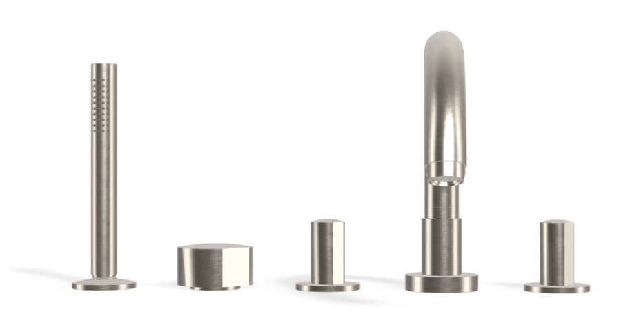 Смеситель для ванны Carlo Frattini SO, на борт, с изливом, вытяжным ручным душем, без ручек, цвет никель брашированный - изображение 1