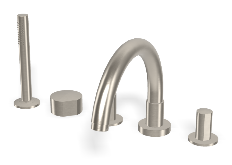 Смеситель для ванны Carlo Frattini SO, на борт, с изливом, вытяжным ручным душем, без ручек, цвет никель брашированный