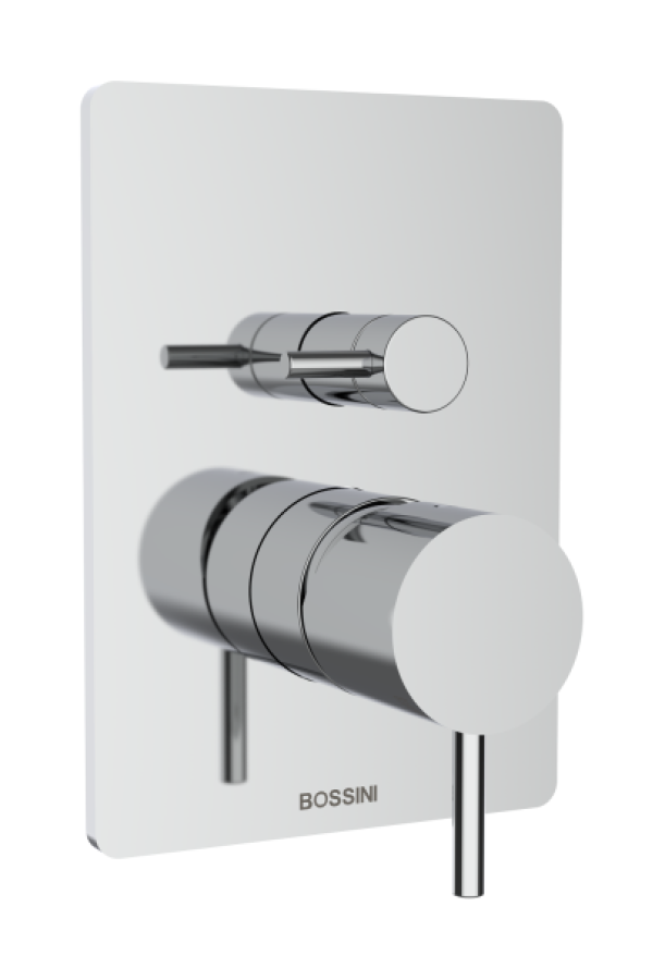 Смеситель для душа Bossini Teo, однорычажный, с механическим переключателем на 2 выхода, соединения 1/2” и 3/4”, внешняя часть, цвет хром