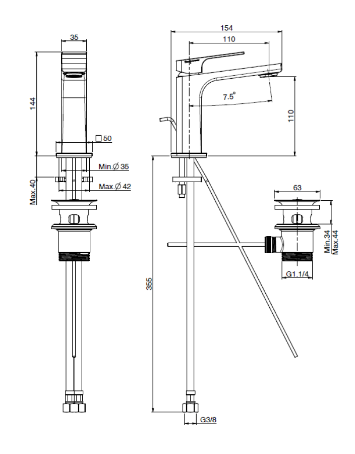 Смеситель для раковины Carlo Frattini Fit, h144 мм, однорычажный, c донным клапаном, цвет белый матовый - изображение 2