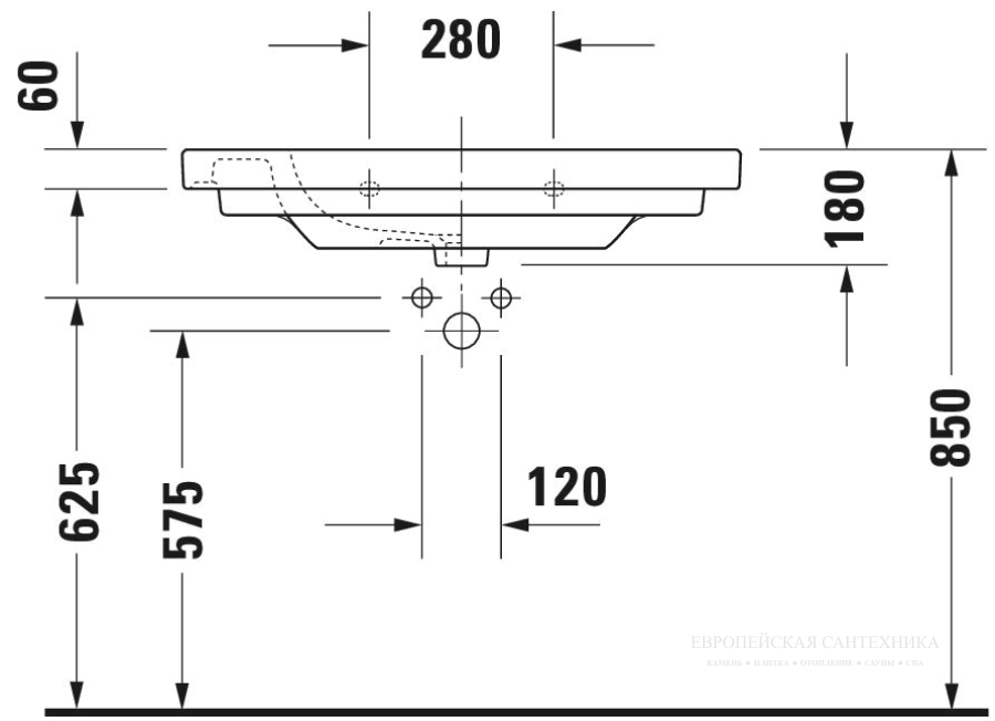 Раковина Duravit D-Code Med, без перелива, 850х480 мм, 1 отверстие под смеситель, цвет белый - изображение 3