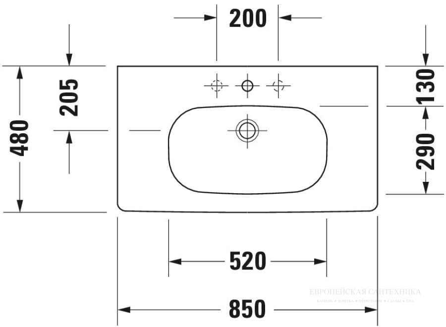 Раковина Duravit D-Code Med, без перелива, 850х480 мм, 1 отверстие под смеситель, цвет белый - изображение 2