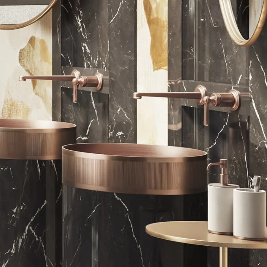 Смеситель для раковины Gessi Venti20, настенный, с длинным изливом, без донного клапана, внешние части, цвет Black Metal Brushed PVD - изображение 1