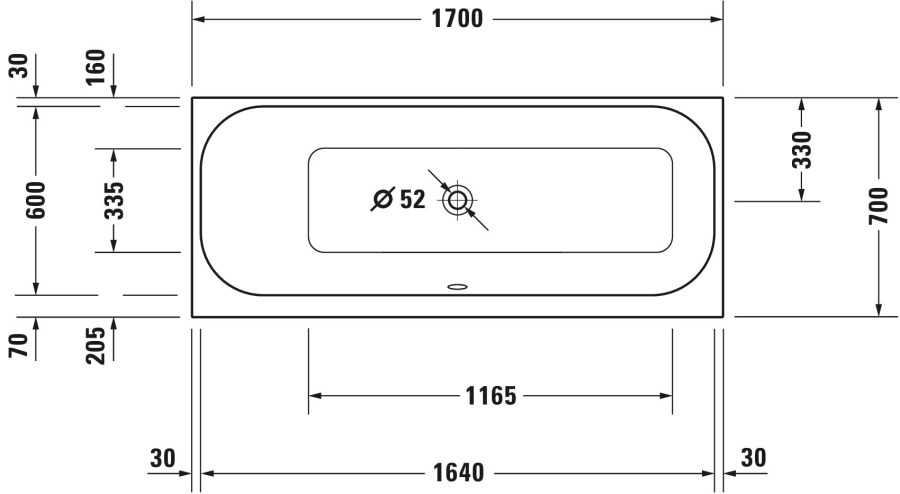 Ванна Duravit Happy D.2, встраиваемая, 1700х700 мм, наклон для спины слева, цвет белый - изображение 5