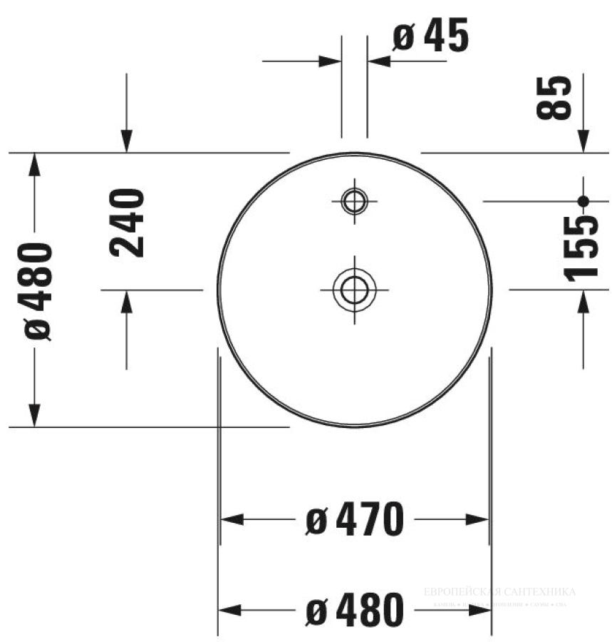 Раковина Duravit Cape Cod накладная, Ø 480 мм, c площадкой и с 1 отверстием под смеситель, цвет белый - изображение 9