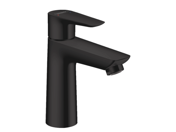 На изображении товар Смеситель для раковины Hansgrohe Talis E, ComfortZone 110, однорычажный, без донного клапана, цвет Черный матовый от официального представителя в Москве