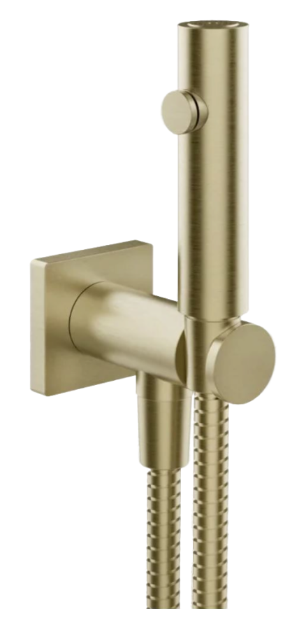 Гигиенический душ Gessi Rilievo, с лейкой, шлангом, шланговым подсоединением и держателем лейки, ширина 60 мм, цвет Brushed Brass PVD