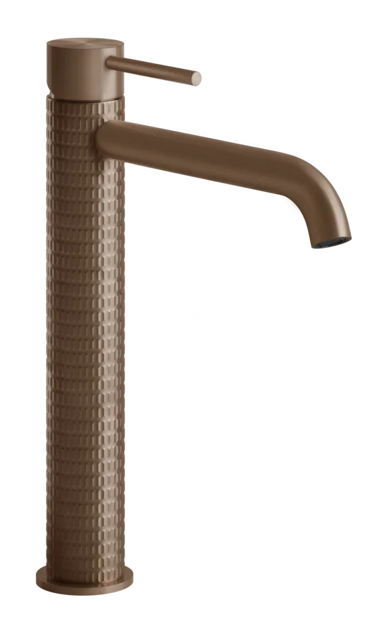 Смеситель для раковины Gessi316, высокий, с длинным изливом, без донного клапана, цвет Copper Brushed PVD