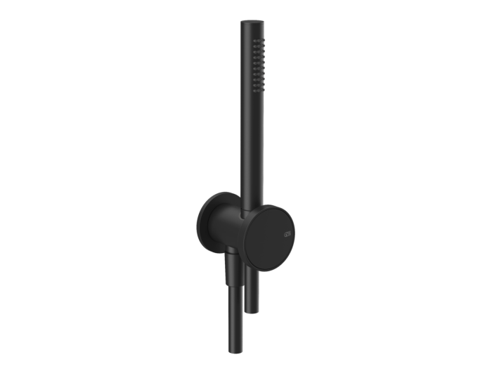 На изображении товар Душевой комплект Gessi Origini, с держателем, выводом воды, лейкой, шлангом, цвет Matte Black от официального представителя в Москве