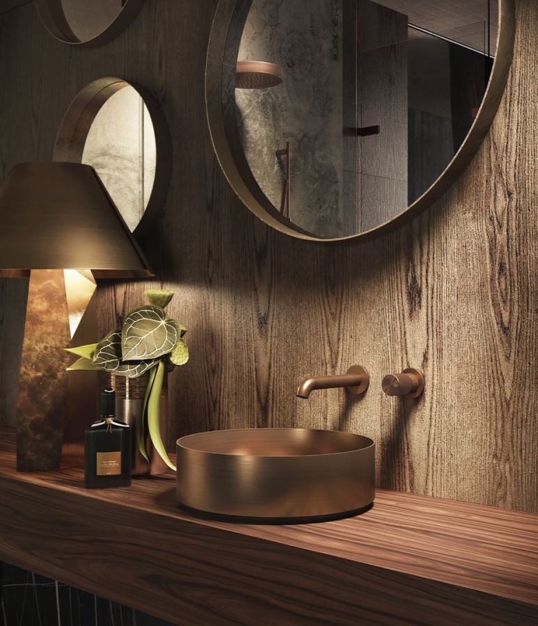 Cмеситель для раковины Gessi Habito, встраиваемый, настенный, цвет Copper Brushed PVD - изображение 1