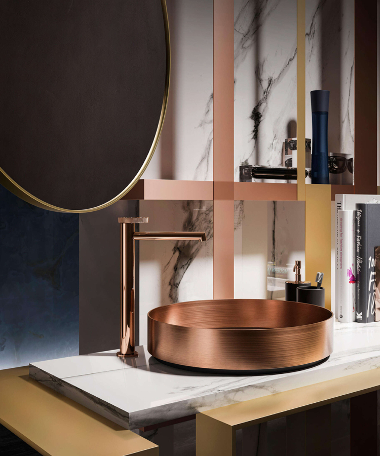 Cмеситель для раковины Gessi Anello, высокий, длинный излив, цвет Copper Brushed PVD - изображение 1