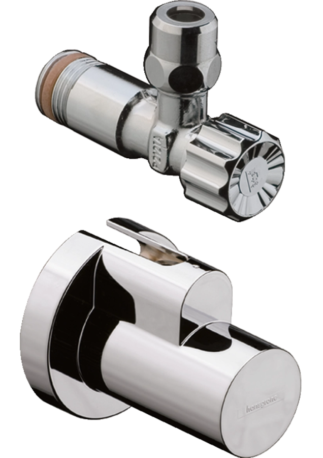 Вентиль угловой Hansgrohe, с цанговым зажимом, с декоративной накладкой, цвет хром