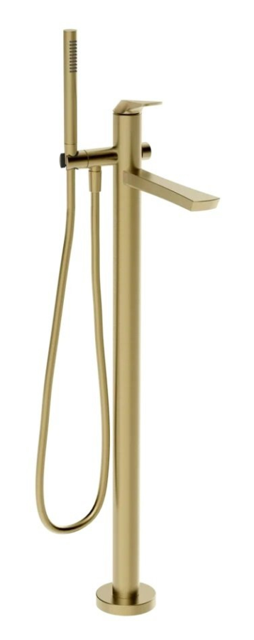 Cмеситель для ванны Gessi Ventaglio, h1069 мм, напольный, с переключателем и ручным душем, внешняя часть, цвет Brushed Brass PVD