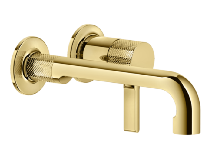 На изображении товар Смеситель для раковины Gessi Inciso, настенный, короткий излив, без донного клапана, встраиваемый, цвет Gold PVD от официального представителя в Москве