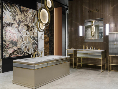 Oasis Bathroom Collection Academy консоль L1100хP530хH840 мм, для раковины, с 1 ящиком, 1 полкой, с декором Specchio Ribbed, отделка золото+столешница, ванна