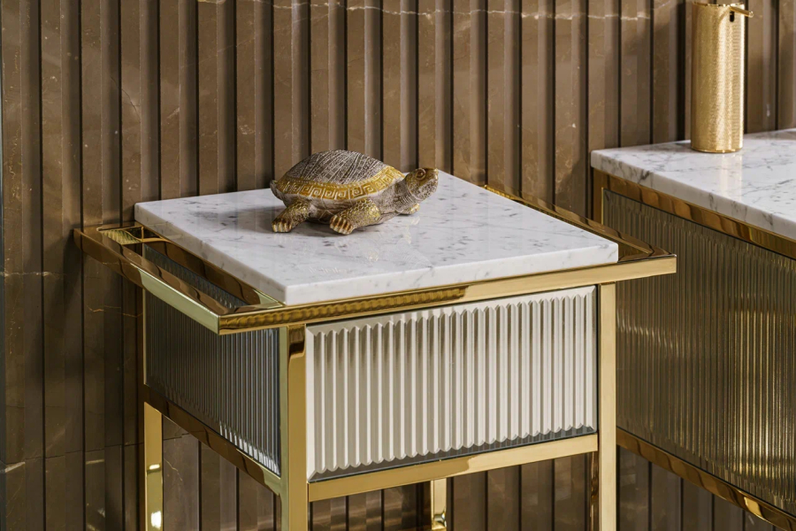 Oasis Bathroom Collection Academy консоль L1100хP530хH840 мм, для раковины, с 1 ящиком, 1 полкой, с декором Specchio Ribbed, отделка золото+столешница, ванна - изображение 10