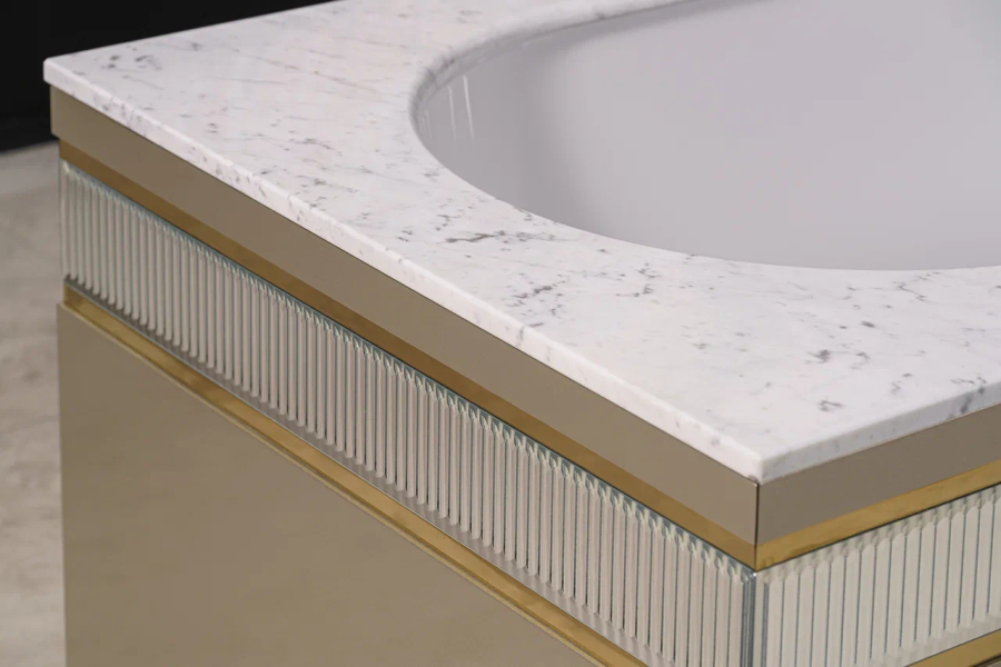 Oasis Bathroom Collection Academy консоль L1100хP530хH840 мм, для раковины, с 1 ящиком, 1 полкой, с декором Specchio Ribbed, отделка золото+столешница, ванна - изображение 7