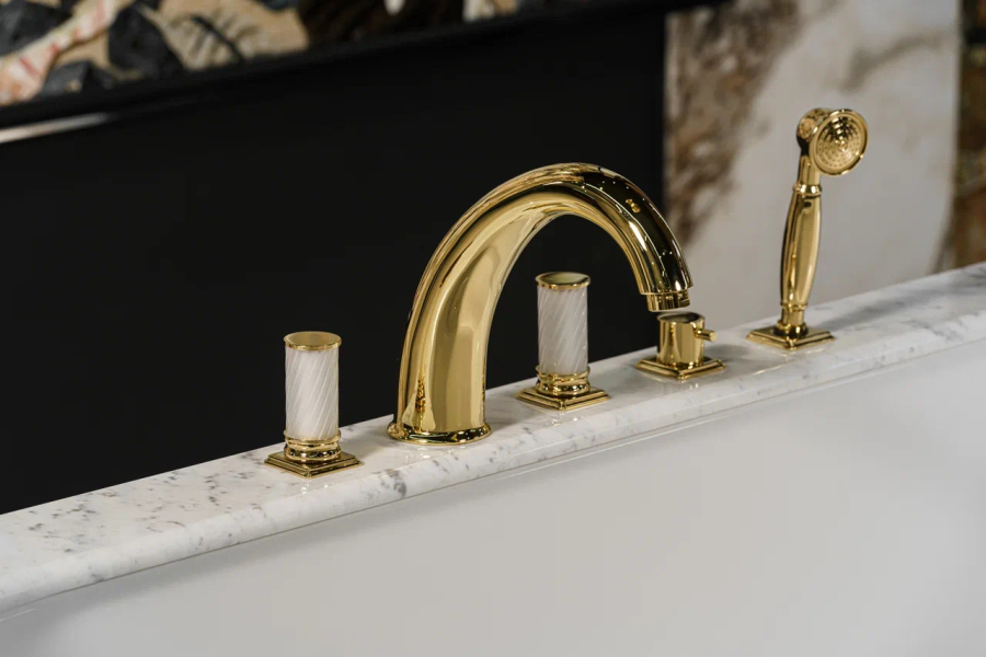 Oasis Bathroom Collection Academy консоль L1100хP530хH840 мм, для раковины, с 1 ящиком, 1 полкой, с декором Specchio Ribbed, отделка золото+столешница, ванна - изображение 5